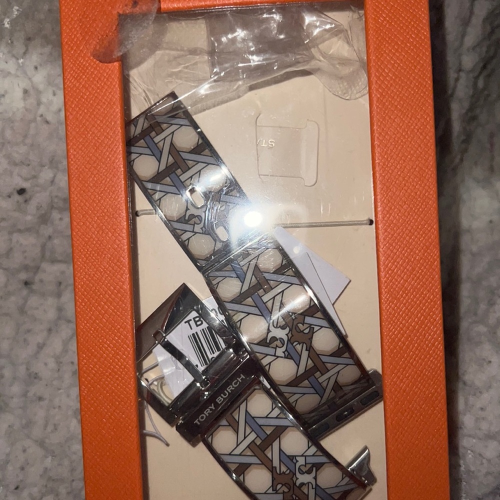 Tory Burch Watch Band for Apple Watch 38/40 mm Silver stainless steel.